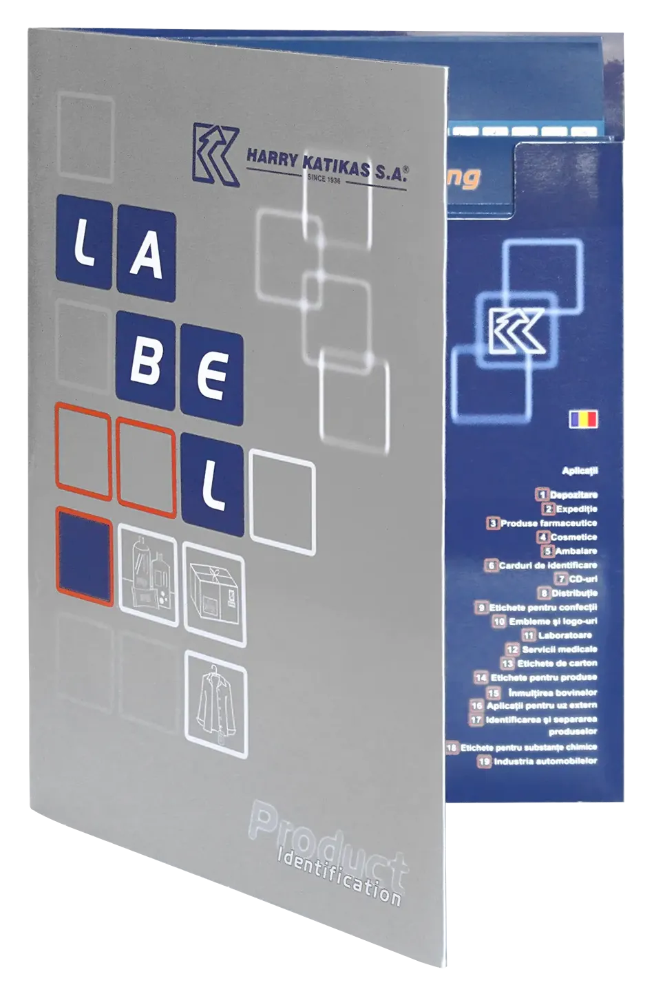 Labeling equipment and production materials presentation folder//Five-color printing (including a 5th metallic ink).